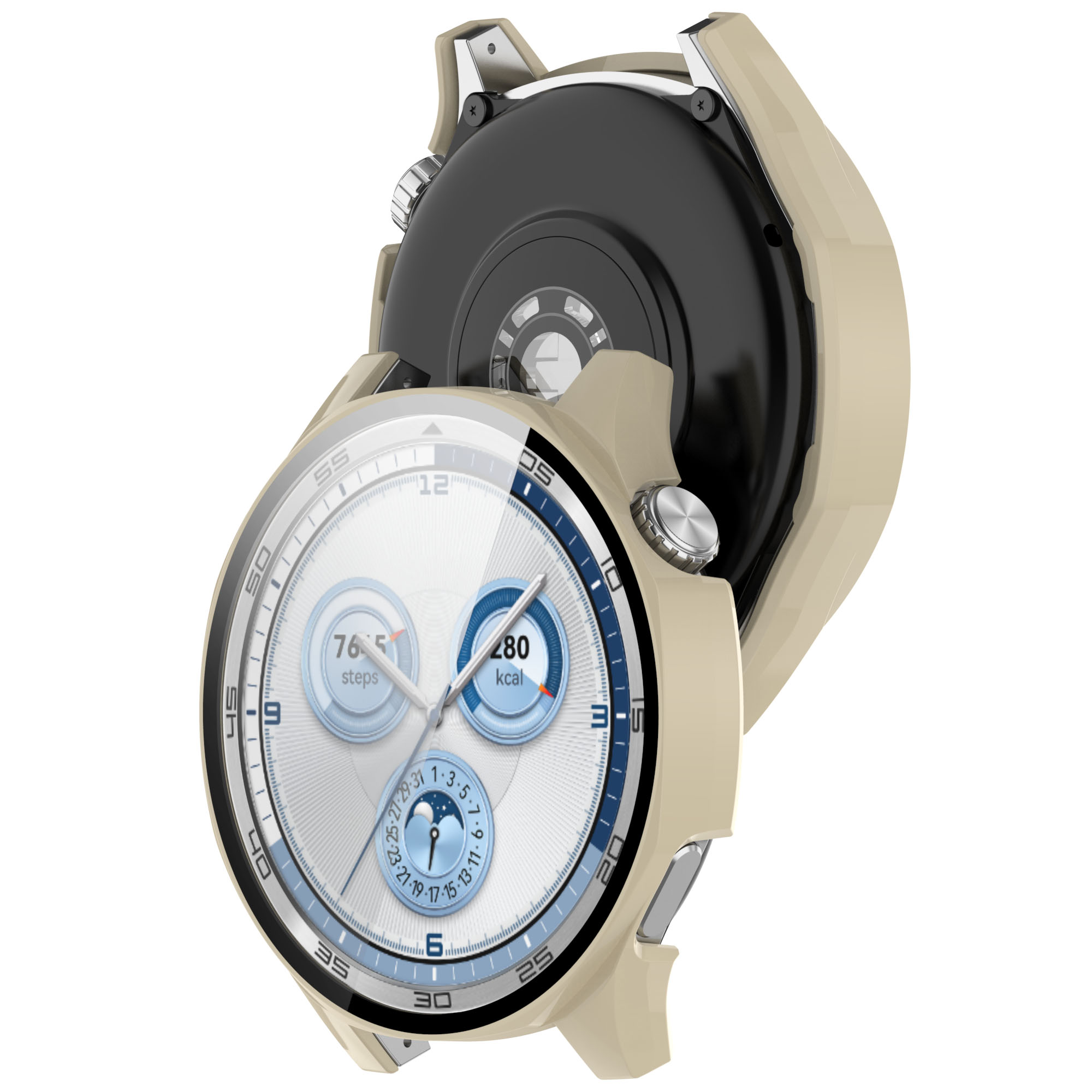 Etui ze szkłem do zegarka Bizon Case Watch Adamo do Huawei Watch GT 5 46 mm, beżowe